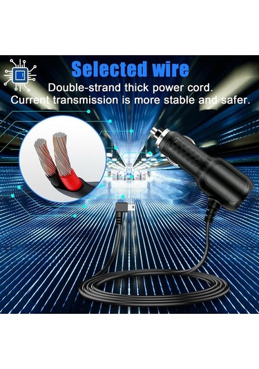 Araç Kamerası Araç Şarj Cihazı 12v - 24v 3.5a 3.5m Dvr Şarj Kablosu Straight Mini Usb