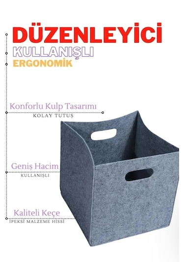 Gri Keçe Organizer Çok Amaçlı Dolap İçi Düzenleyici Kare Gri