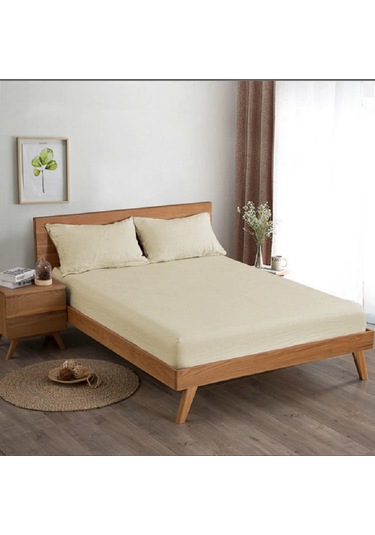 Çift Kişilik 160x200 30 Cm Fitted Lastikli Çarşaf Krem Krem