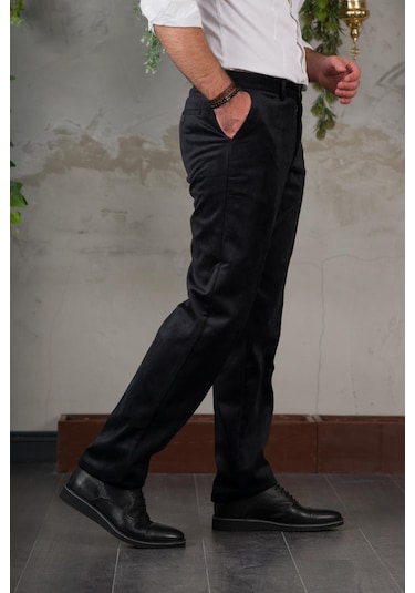 İnce Fitilli Regular Kesim Boru Paça Erkek Kadife Pantolon siyah Siyah