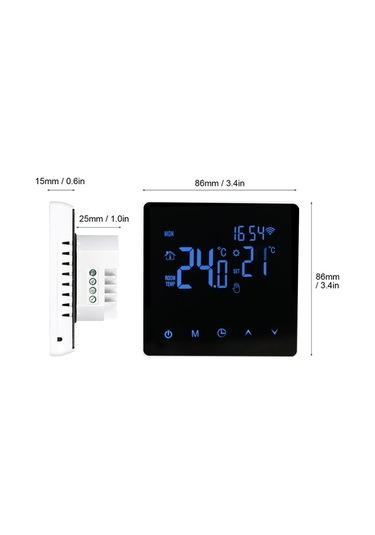 Tenfowee Siyah Wifi Akıllı Elektronik Isıtıcı Termostati - Lcd Dokunmatik Ekran, Uygulama Kontrolü, Haftalık Programlama, 16a
