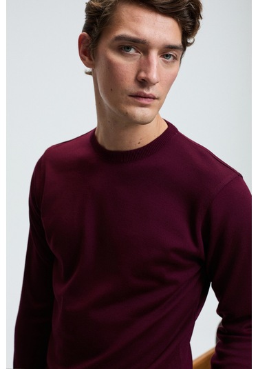VAREX Erkek Yuvarlak Yaka Basic Slim Fit Triko Bordo Kazak