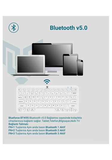 Kablosuz Klavye Beyaz Çift Modlu