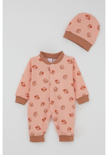 Breeze Kız Bebek Tulum Sevimli Kuşlar Desenli 0-6 Ay, Somon SOMON