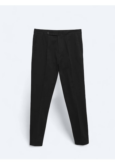 Kip Siyah Dokuma Carrot Fit Casual Pamuk Karışımlı Pantolon Siyah