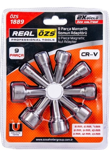 Real Özs 9 Parça Manyetik Somun Adaptörü Bits Lokma Adaptör Sürat
