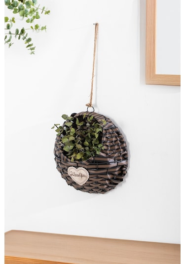 Porsima 2065-1 Kahve Dekoratif Çok Amaçlı Saksılık Hasır Modelli Saksı Çiçeklik