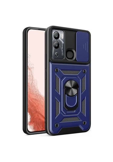 İnfinix Hot 12i Kılıf Kamera Koruma Sürgülü Antishock Magnetic Yüzüklü Standlı Kapak