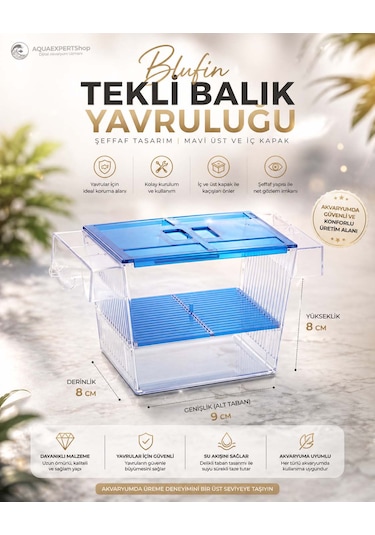 Akvaryum Tekli Yavruluk - Kolay Kurulum - Şeffaf Yapı - Mavi Kapak