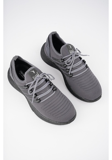 Muggo Montag Garantili Günlük Ortopedik Kaymaz Taban Bağcıklı Çizgili Erkek Sneaker Spor Ayakkabı Füme