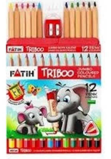 Fatih Triboo Jumbo Kuru Boya Kalem 12 Renk + Kalemtraş