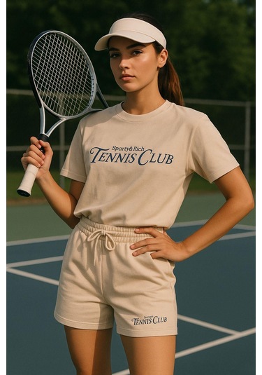 Kadın Sporty Kısa Kollu Bisiklet Yaka Oversize T-shirt Ve Şortlu Alt Üst Takım Tenis İkili Takım Çok Renkli