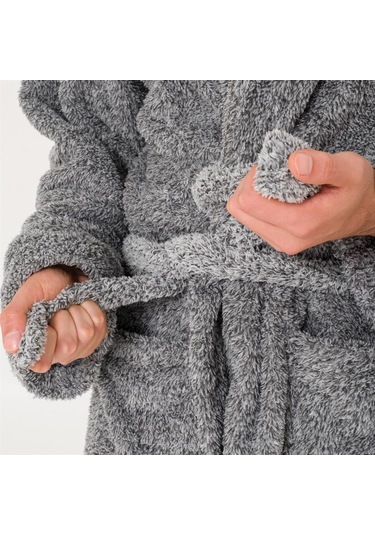 Erkek Uzun Welsoft Kapüşonlu Sabahlık-Gri