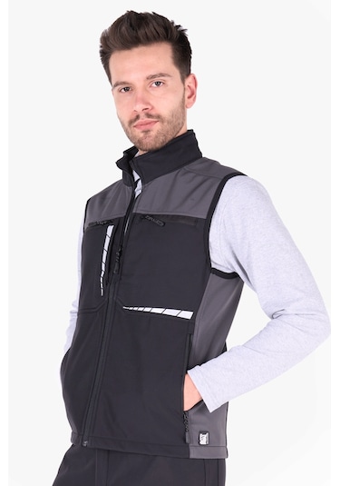 İş Yeleği Softshell Reflektörlü Siyah - Gri