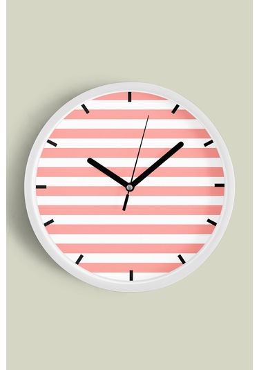 Çizgili Modern Tasarım Duvar Saati - 42cm - Önü Camlı Beyaz Kasa - Sessiz Mekanizma Beyaz