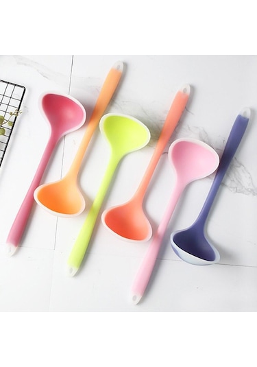 Sarı 1 Adet Renkli Saydam Silikon Kaşık Yapışmaz Anti Yüksek Sıcaklık Çorba Kaşık Pişirme Araçları Mutfak Malzemeleri