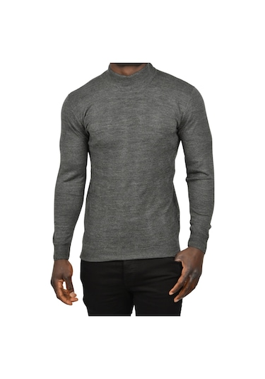 Deepsea Erkek Füme Dar Kesim Baklava Desenli Yarım Boğazlı Yaka Triko Yarım Balıkçı Yaka Kazak 2505506 Füme