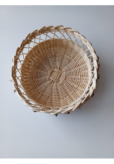 Bambu El Yapımı Çok Amaçlı Sepet Deniz Kabukları Arajmanlı 18 Cm Bej