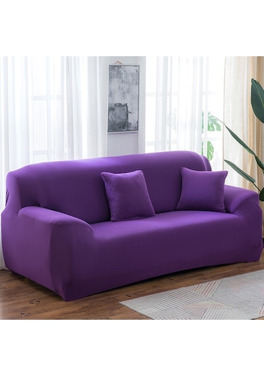Sones 145-185cm Dört Mevsim Düz Renk Elastik Tam Kapsama Kaymayan Kanepe Örtüsü Mor