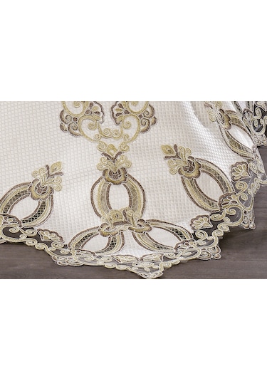 Finezza Hale Lüks Güpürlü Poly/Pamuk Kumaş Krem Çeyiz Seti 12 Par Krem