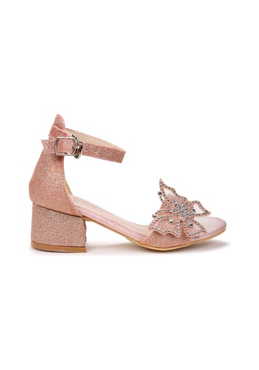 Kiko Kids Zete Kum Simli Kız Çocuk 4 Cm Topuklu Sandalet Abiye Ayakkabı Bakır Bakır