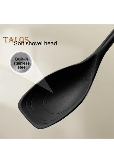 Siyah 2 Adet/takım Büyük Silikon Aşçılık Kaşık Spatula Seti Yapışmaz Oluklu Katı Kaşık Seti Asılı Delik Tasarımı Isıya Dayanıklı Kaşık Mutfak Eşyaları