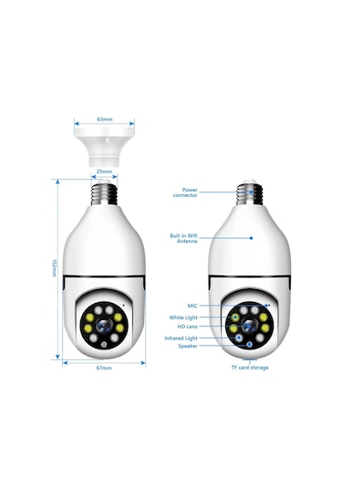 Akıllı Wifi Ampul Kamera V 380 Uygulma Kotrol Renkli Gece Görüş