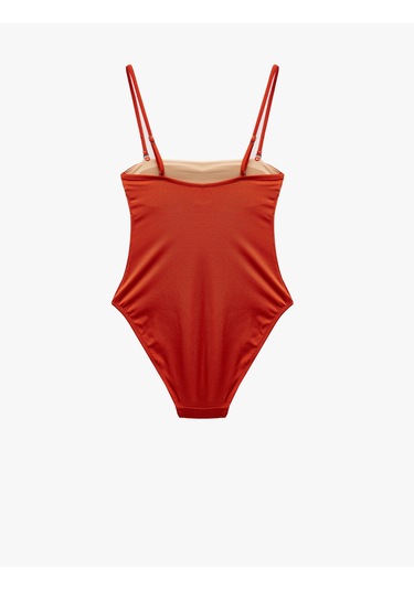 Koton Astarlı Çıkarılabilir Askılı Parlak Hafif Destekli Straplez Mayo Kahverengi 5sak20060mm Kahve Kahverengi