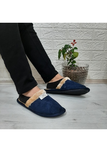 Ucc Lacivert İçi Kürklü Ev İçi Tüylü Misafir Terliği 001