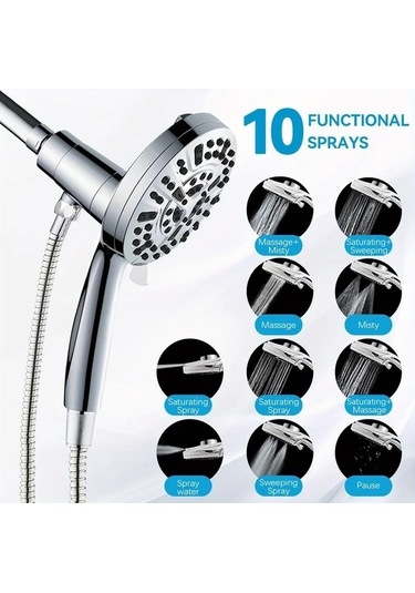 Fastbuy Challenger Desenli 10 Ayarlı Yüksek Basınçlı Duş Başlığı, Spa Masaj Ve Yağmur Modu