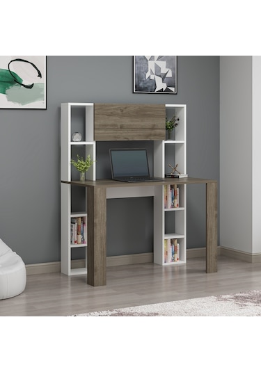 Dekorosso Dekorosso Vital Raflı Dolaplı Çalışma Masası Beyaz-Ceviz