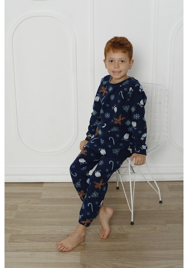 Fames Pijama Kışlık Çocuk Polar Pijama Takım Lacivert