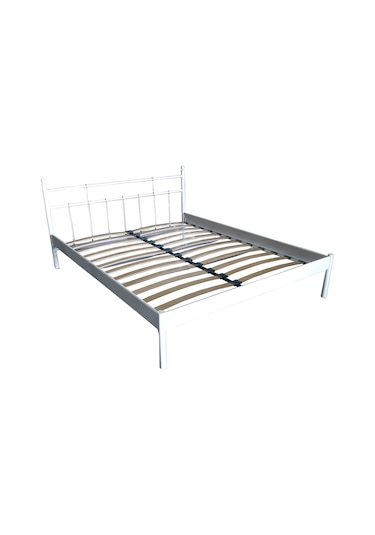 Lalas-s Çift Kişilik Ferforje Metal Karyola-beyaz Ahşap Latalı