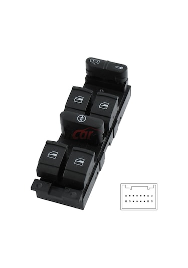 Cam Açma Düğmesi Sol Golf Iv Bora Passat Toledo Leon Dörtlü 9 Pin