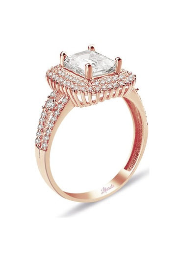 3.5 Karat Görünümlü Baget Kesim Rose Altın Yüzük