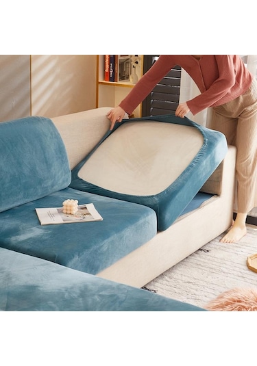 Kahverengi Kadife Kanepe Minder Örtüsü Oturma Odası Köşe Kesit Kanepe Koltuk Örtüsü 200gsm Kalınlaşmak Elastik Mobilya Yastık Koruyucu Normal Size M-s