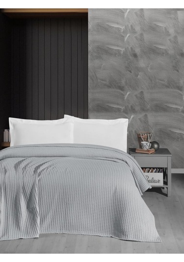 Mulberry Havuzlu Pike %100 Pamuk Kalın İplik Ev Dekorasyonu Tek Kişilik 170x240 Gri