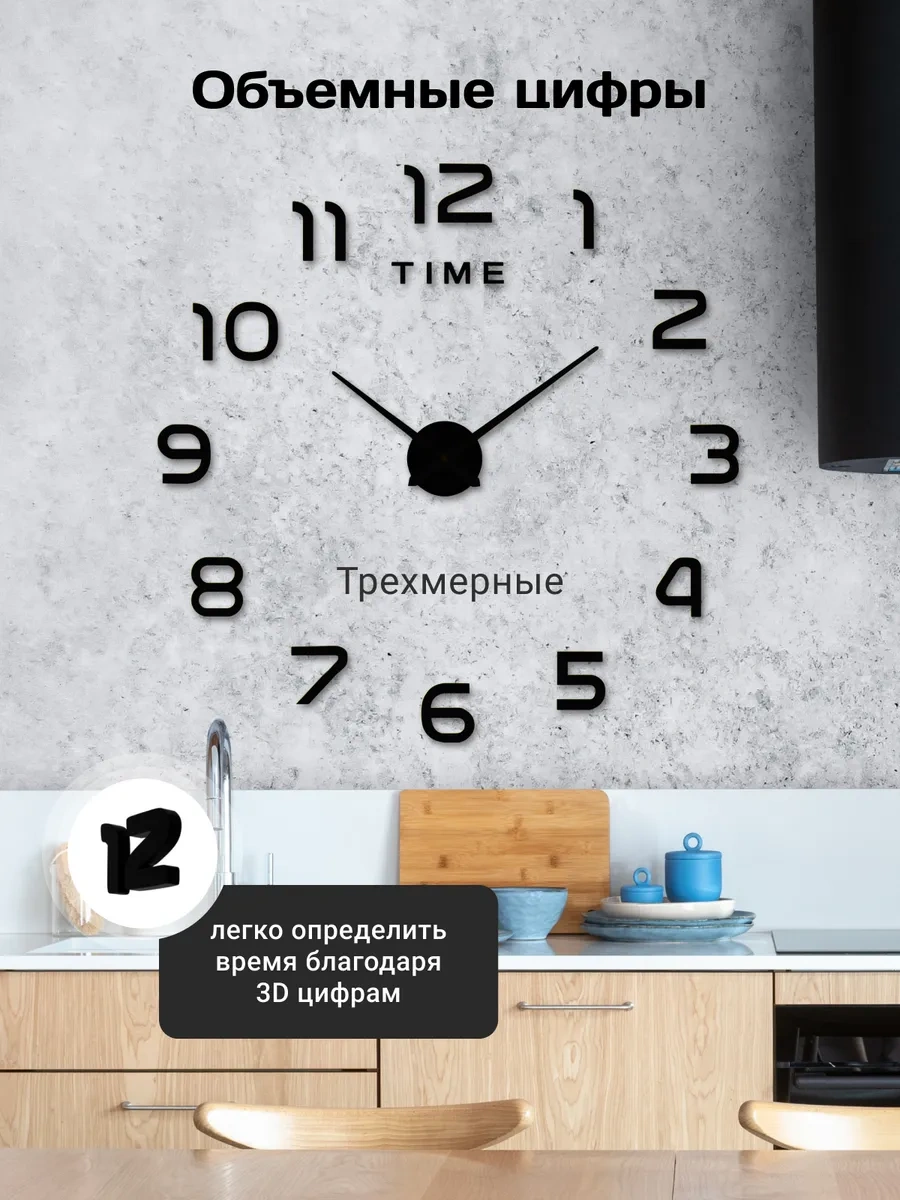 Artclock Büyük Rakamlı Kendinden Yapışkanlı Dekoratif Duvar Saati 260803718 Siyah