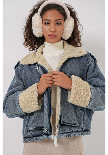 Gabria İç Peluşlu Kot Mont Mavi