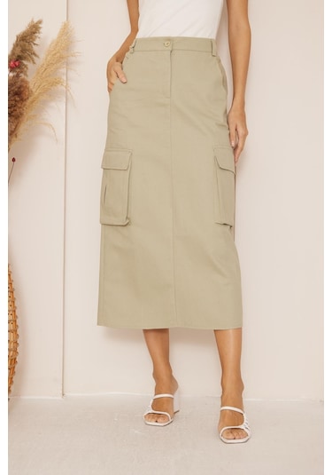Darlin Moda Haki Gabardin Midi Boy Etek Dm2032 Haki