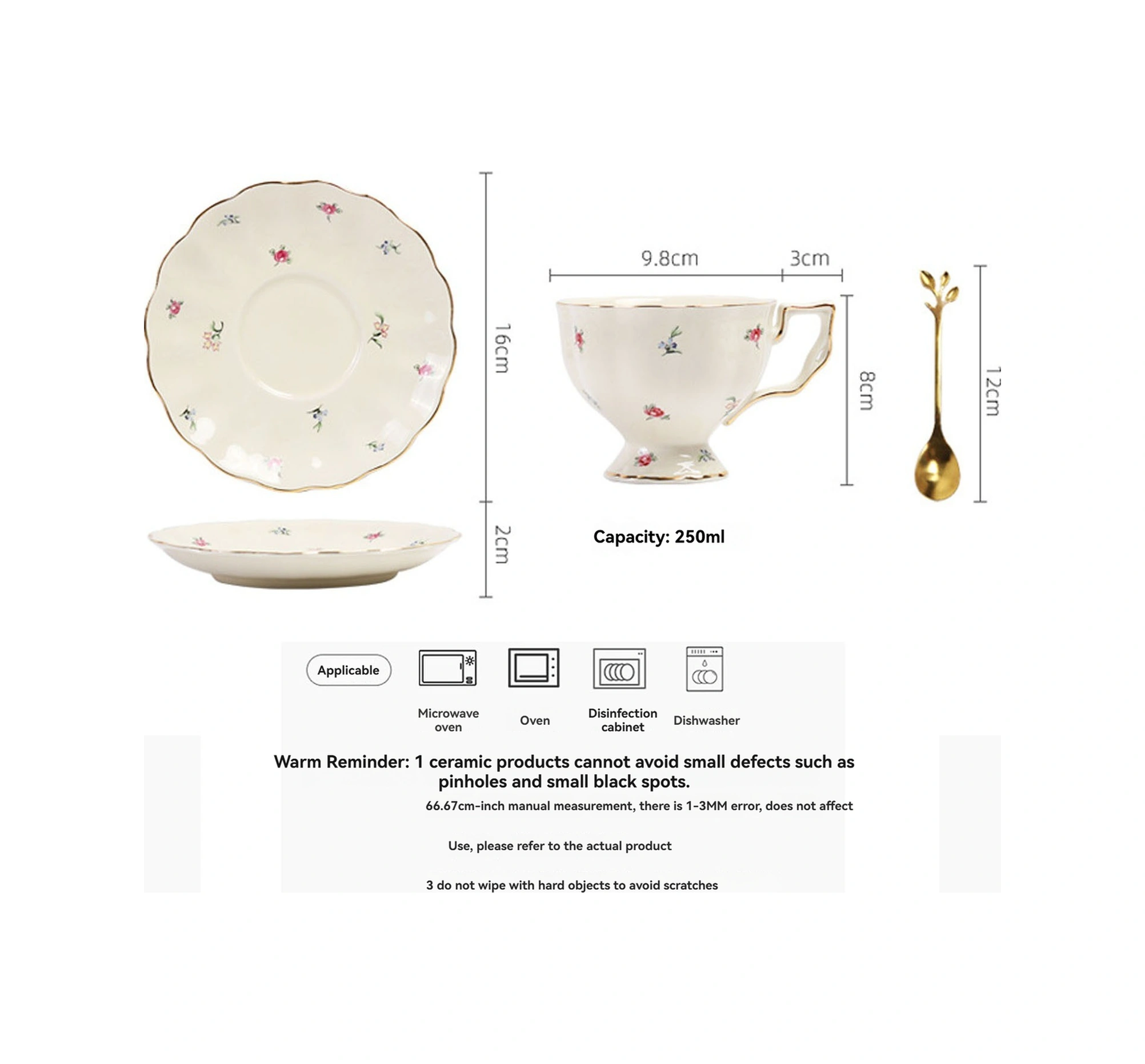 Moveevo Porselein Kupa Seti 250ml - Büyük Kapasiteli, Gümüş Kenarlı, Fincan+tabak+kaşık, Kahve/çay İçin, Restoran Kalitesi Beyaz