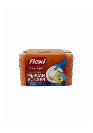 Flexi Akıllı Çift Taraflı Mercan Sünger 3 Lü Avantaj Paket Uzun Ömürlü & Elastik Yapı