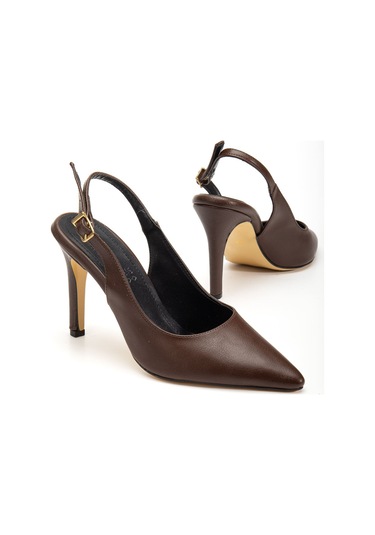 St-1153 Kahve Günlük Arkası Açık 9 Cm Topuklu Kadın Ayakkabı Acı Kahverengi