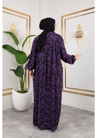 Nevayla Moda Robalı Desenli Viskon Elbise - Mor / E0126 Mor