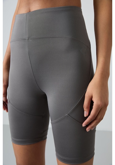 Tommy Life Koyu Gri Polyester Esnek Standart Fit Performans Kadın Biker Tayt - 91013 Koyu Gri