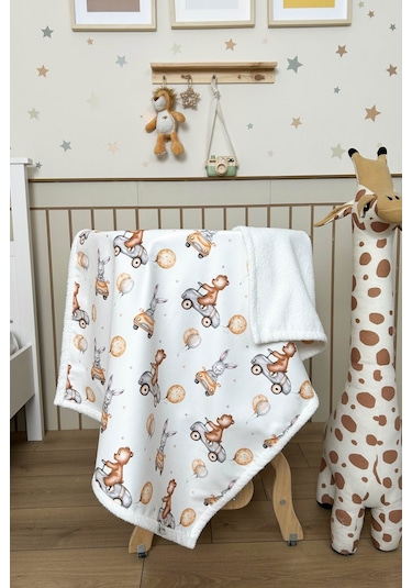 Fluffy Bebek Battaniyesi 80x100 Cm Ayıcık Desen Beyaz
