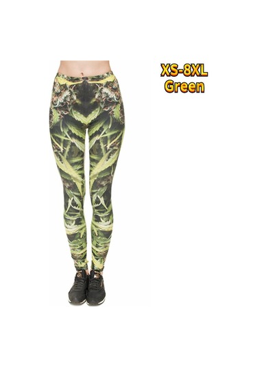 Yeşil Bayan Açık Mor Tüy Baskılar Streç Yoga Tayt Spor Koşu Spor Salonu Spor Aktif Pantolon Yeşil