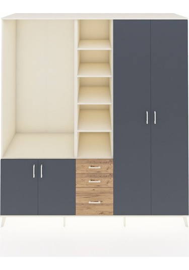 Kronos Dolap 13 Raflı 3 Çekmeceli 4 Kapaklı 220x59x243 Aytaşı-antrasit/çam Antrasıt/atlas Çam