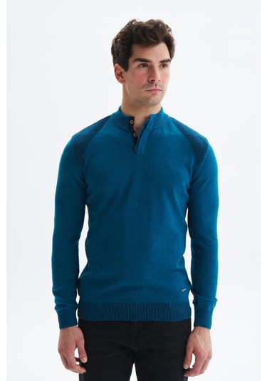 Arma Erkek Slim Fit Likralı Akrilik Kumaş Yarım Yaka Triko Kazak K0kro0864 Mavi