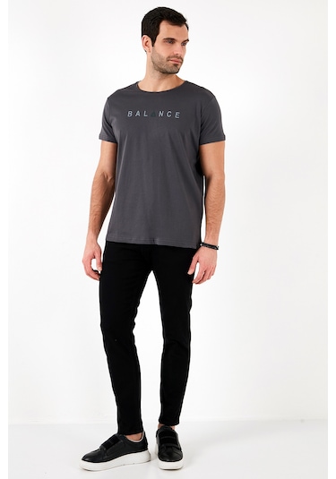 Buratti Pamuklu Slim Fit Bisiklet Yaka Erkek T Shirt 541Balance Füme